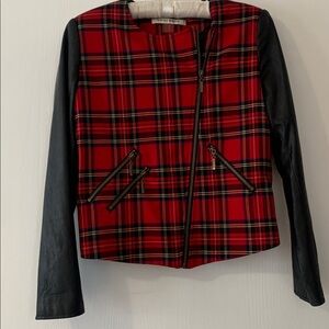 Bianca Nygard Moto Jacket Red Plaid Faux Leather
